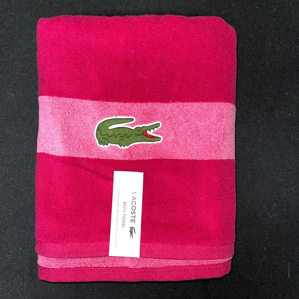 Lacoste Bath Towel 100% Cotton Loops Colorblocked Magenta Pink 30x52 OEKO-TEX